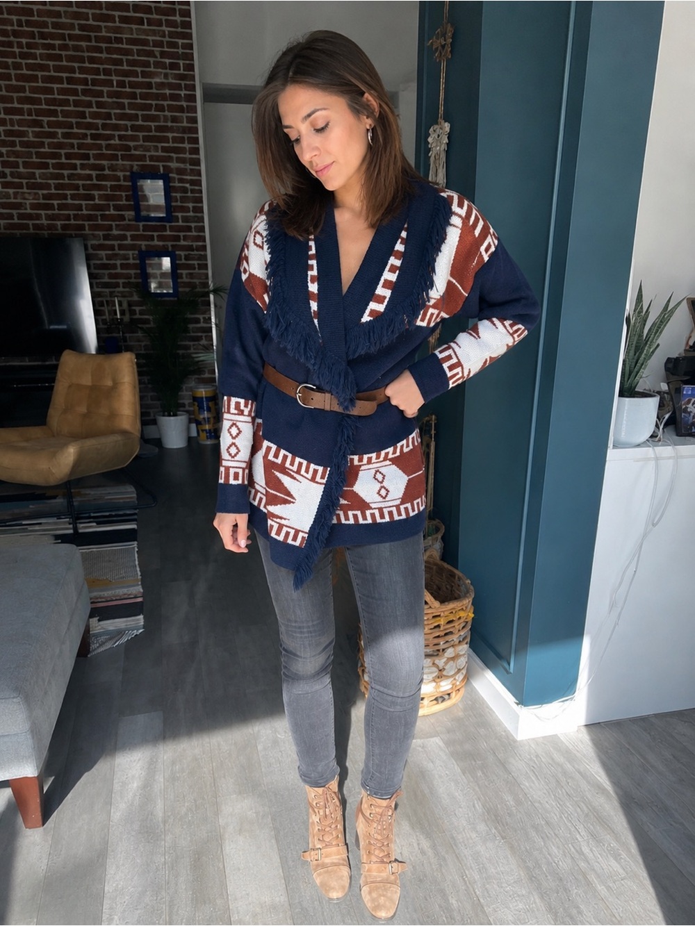 🇮🇹MADE IN ITALY warm navy blue cardigan with a print